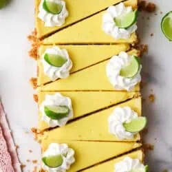 loaf pan key lime pie cut into eight servings