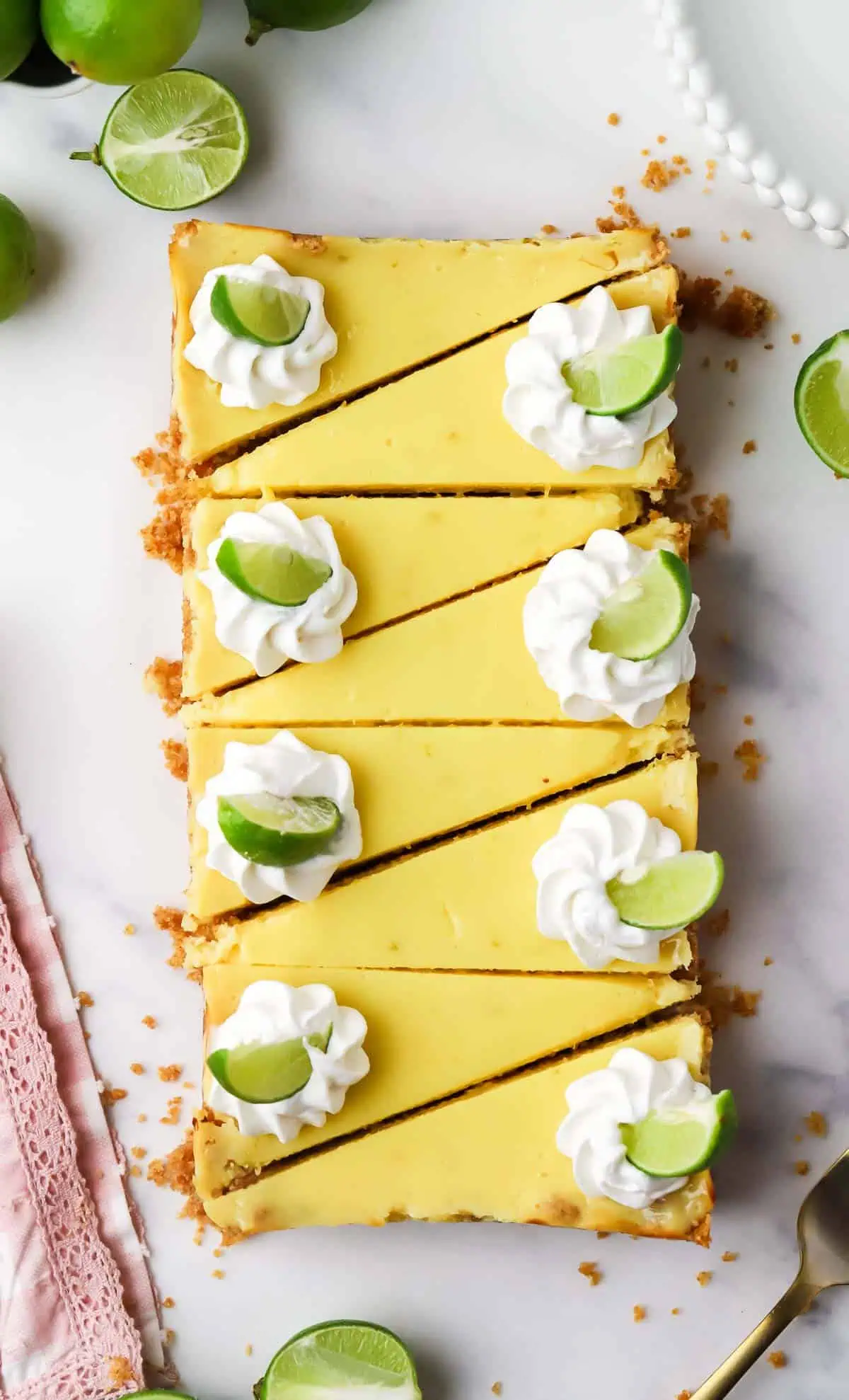 loaf pan key lime pie cut into eight servings