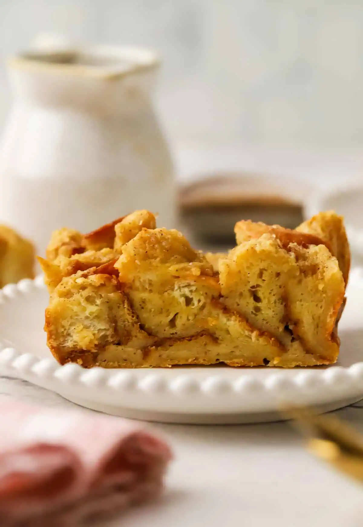 slice of small batch bread pudding on a plate
