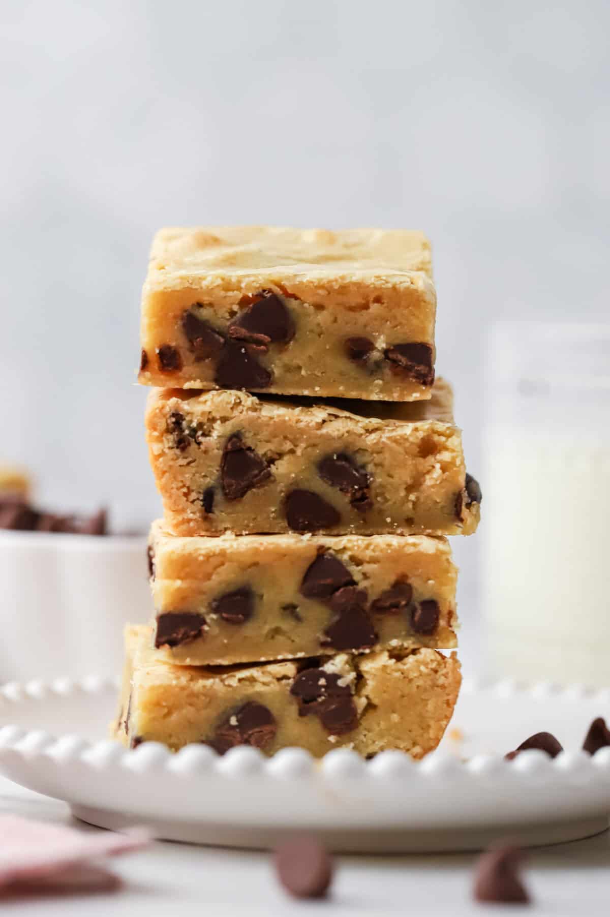 four cookie bars stacked on top of each other