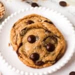 two brown butter toffee cookies on a plate