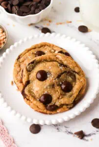 two brown butter toffee cookies on a plate