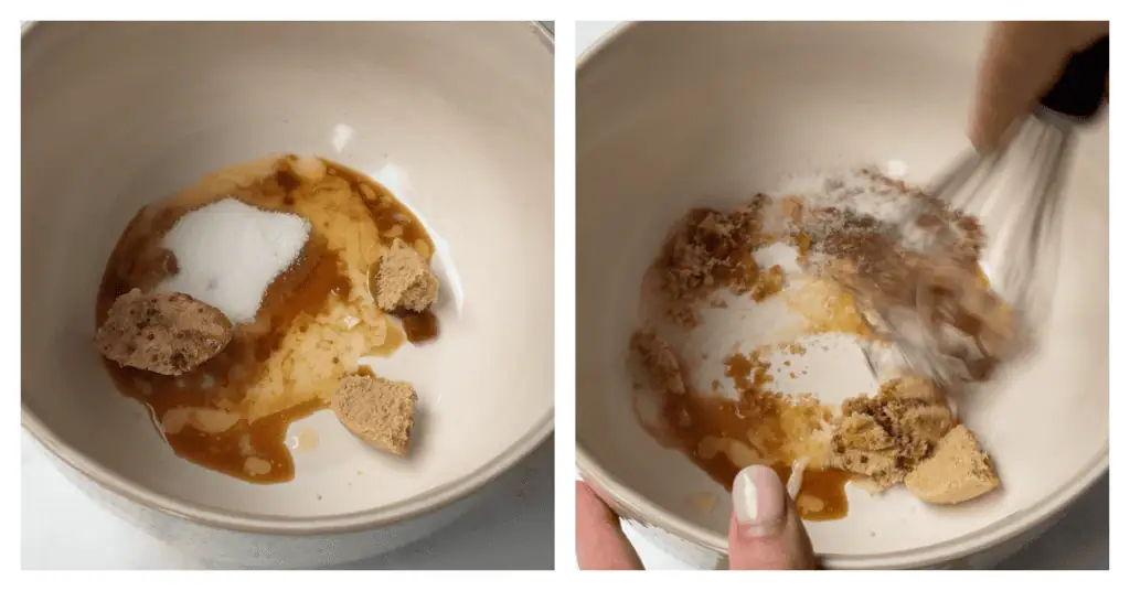 sugars, butter, and vanilla in a bowl