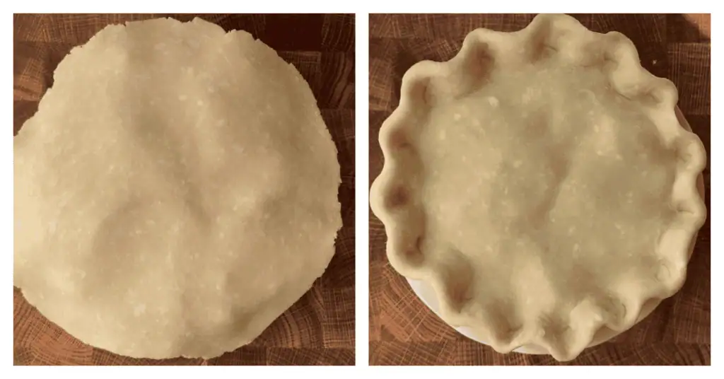 top pie crust brushed on top of pie