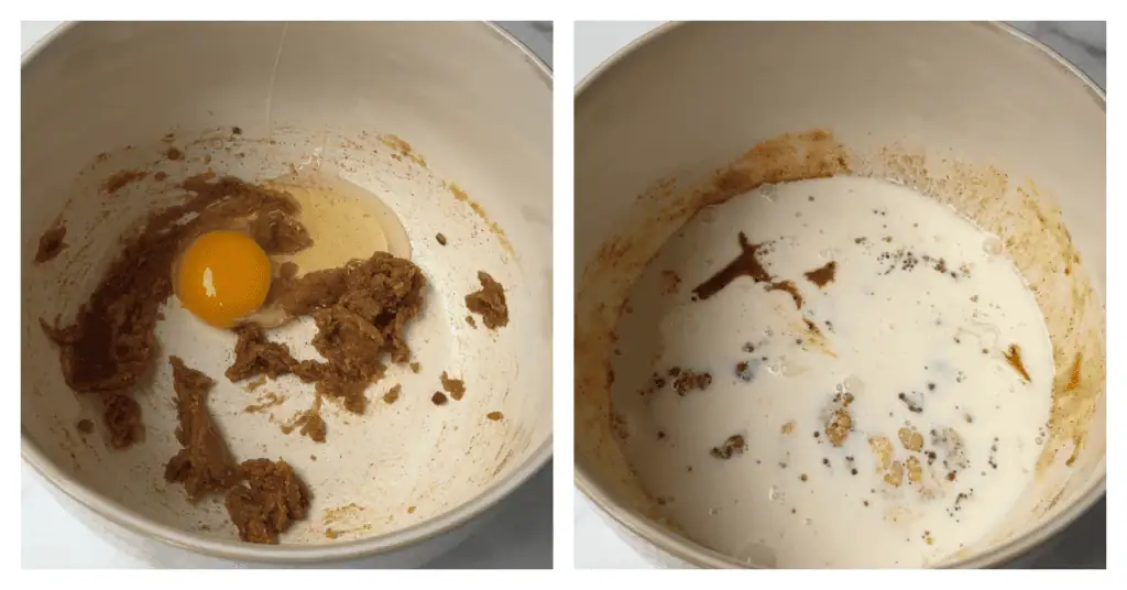 egg, milk and heavy cream added to the bowl