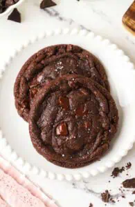 two double chocolate chip cookies on a plate