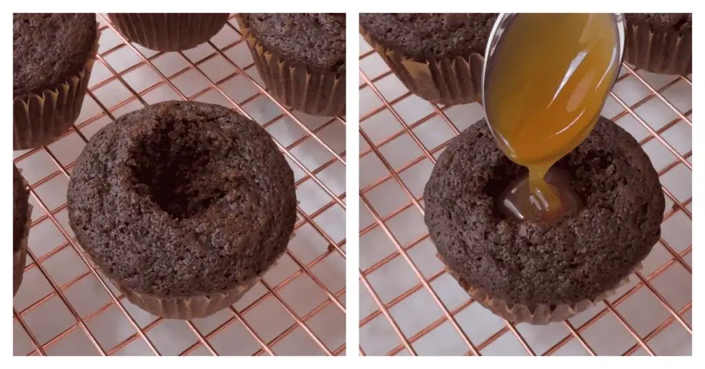 cupcake cored and filled with caramel