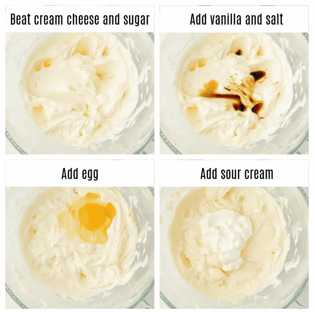 step by step of making cheesecake filling